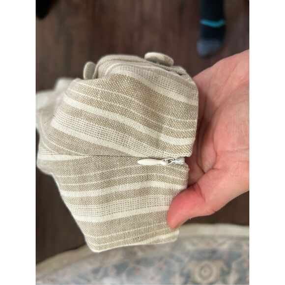 ALTAR'D STATE White Tan Stripe Ruffle Button Mini Skirt, Size Large - Picture 6 of 9